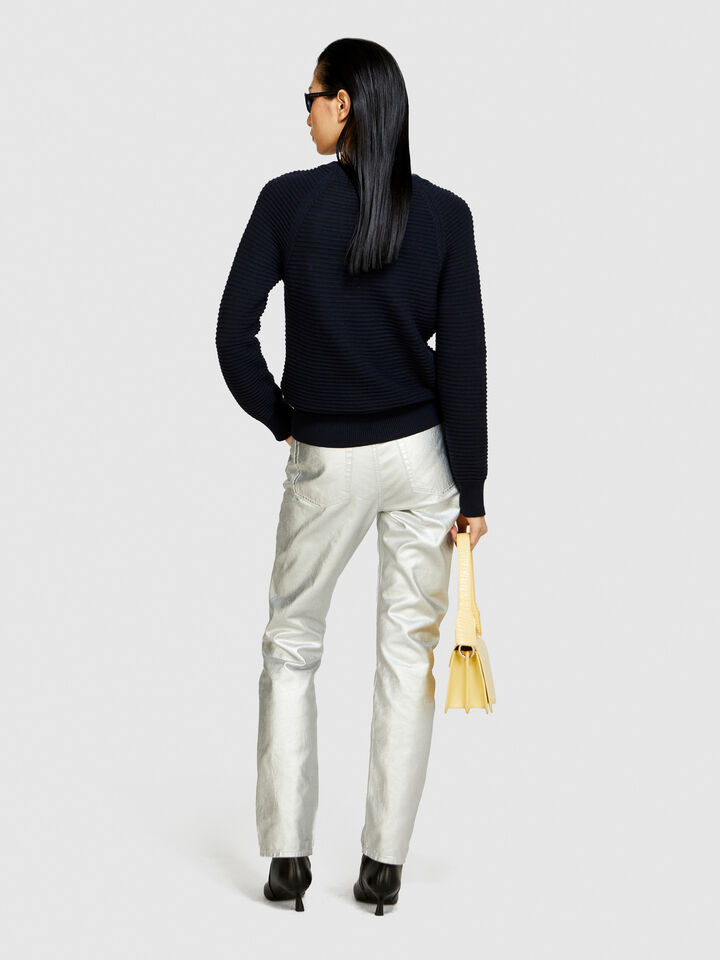 Solid colored sweater - women's crew neck sweaters - Dark Blue | Sisley image number 3